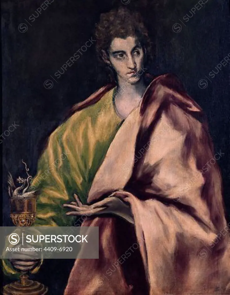 SAN JUAN EVANGELISTA - HACIA 1610-1614 - MANIERISMO ESPAÑOL. Author: EL GRECO. Location: CASA MUSEO DEL GRECO-COLECCION, TOLEDO, SPAIN.