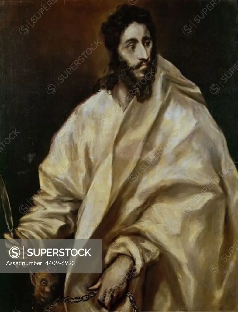 St. Bartholomew - 1608/14 - 97x77 cm - oil on canvas - Spanish Mannerism. Author: EL GRECO. Location: CASA MUSEO DEL GRECO-COLECCION, TOLEDO, SPAIN. Also known as: SAN BARTOLOME.
