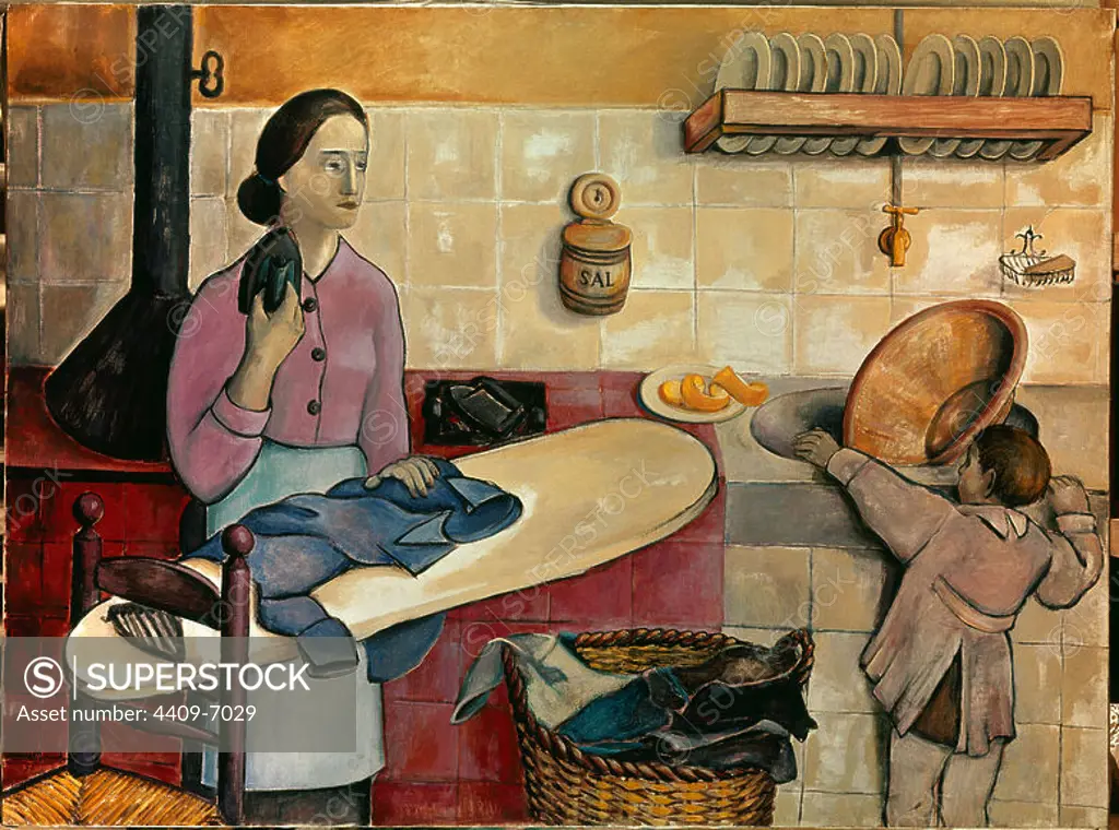 Domestic Chores. (Labores del hogar). Madrid, Private collection. Author: JAIME MERCADE o JAUME MERCADE (1889-1967). Location: PRIVATE COLLECTION. MADRID. SPAIN.