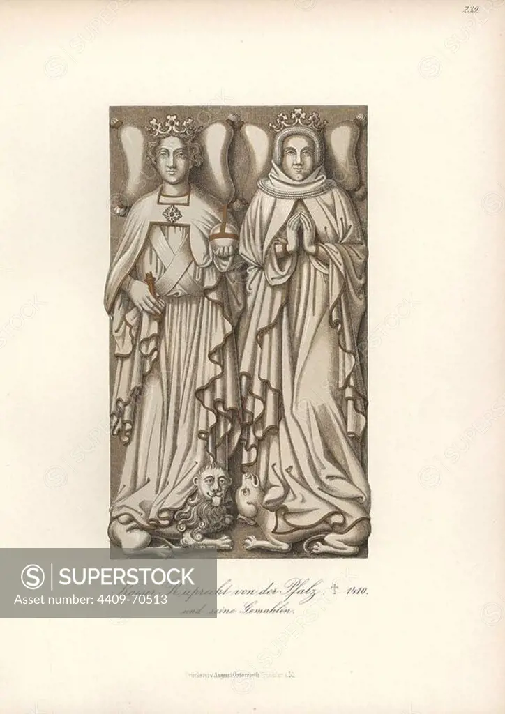 Chromolithograph from Hefner-Alteneck's "Costumes, Artworks and Appliances from the early Middle Ages to the end of the 18th Century," Frankfurt, 1883. IIlustration drawn by Hefner-Alteneck, lithographed and published by Heinrich Keller. Dr. Jakob Heinrich von Hefner-Alteneck (1811-1903) was a German archeologist, art historian and illustrator. He was director of the Bavarian National Museum from 1868 until 1886.