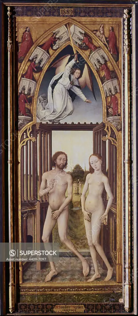 'Redemption Triptych: Adam and Eve Expulsed from Paradise', 1455-1460, Flemish School, Oil on panel, 195 cm x 77 cm, P01889. Author: VRANCKE VAN DER STOCKT. Location: MUSEO DEL PRADO-PINTURA. MADRID. SPAIN.