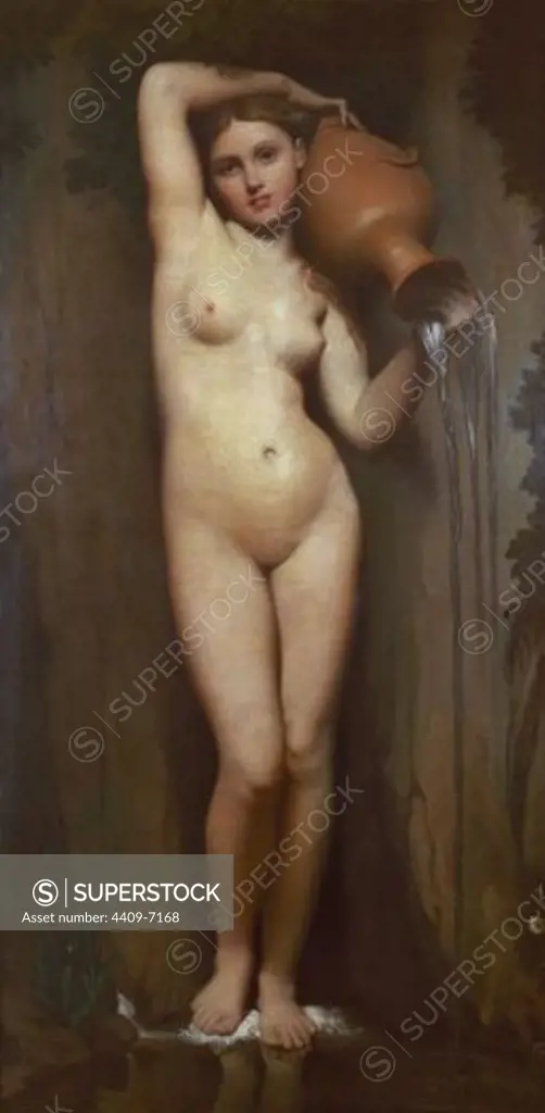 The Source - 1856 - 163x80 cm - oil on canvas - French Neoclassicism. Author: INGRES, JEAN AUGUSTE DOMINIQUE. Location: LOUVRE MUSEUM-PAINTINGS, PARIS, FRANCE. Also known as: LA FUENTE.
