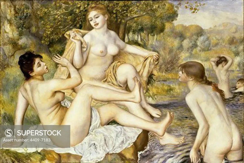 The Bathers - 1887 - 118x170 cm - oil on canvas. Author: RENOIR, PIERRE-AUGUSTE. Location: PRIVATE COLLECTION, FILADELFIA-PENSILVANIA-PENNSYLVANIA, USA. Also known as: LAS GRANDES BAÑISTAS.