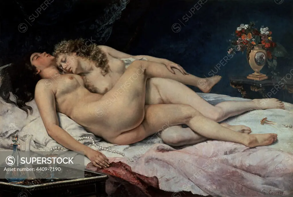 French school. Sleep. Le Sommeil. 1866. Oil on canvas (135 x 200 cm). Paris, musée du Petit Palais. Author: GUSTAVE COURBET. Location: MUSEO PETIT PALAIS. France.