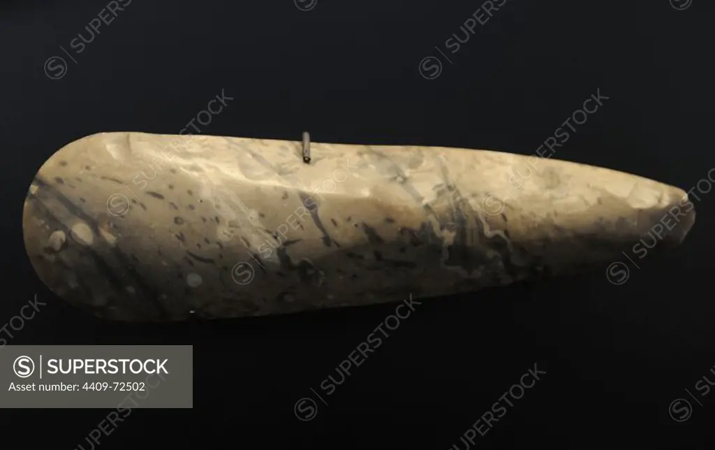 Flint axe of stone. Neolithic. From Denmark. National Museum of Denmark. Copenhagen. Denmark.