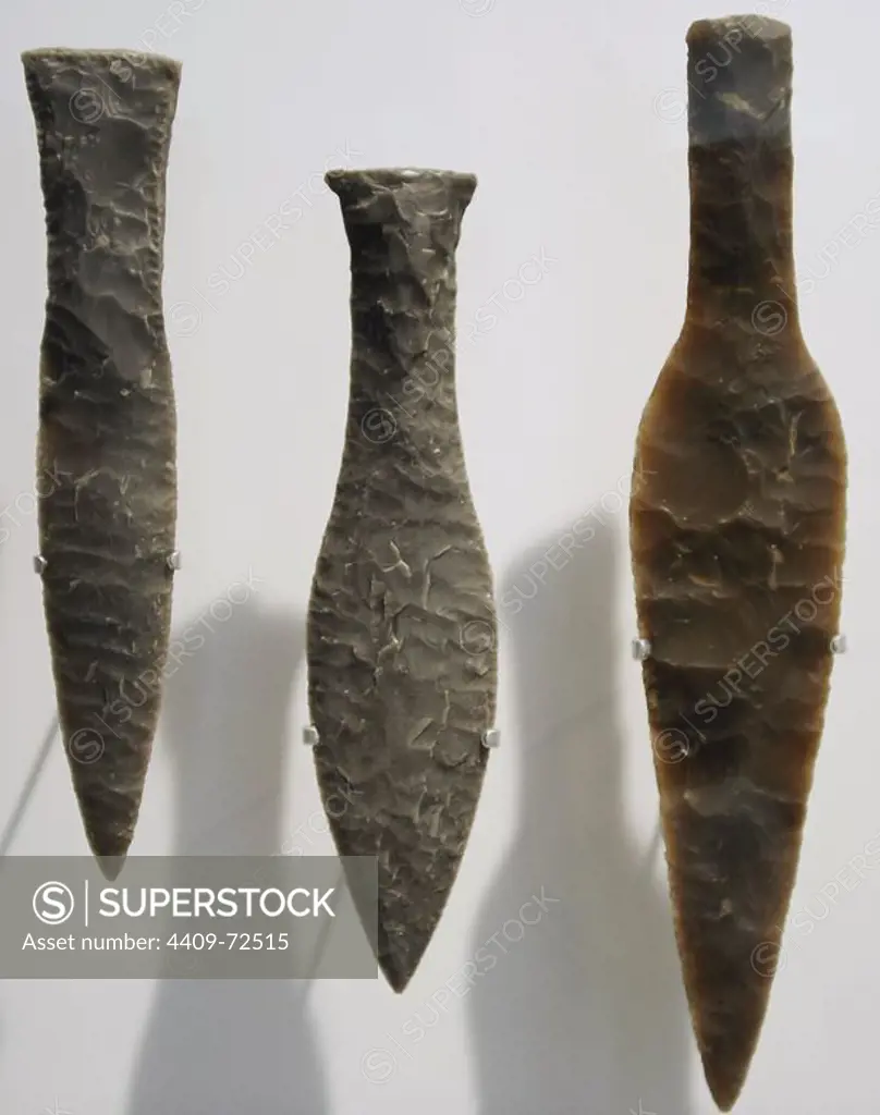 Flint daggers. Middle Dagger Period to Early Bronze Age. 2000-1500 BC. National Museum of Denmark. Copenhagen. Denmark.
