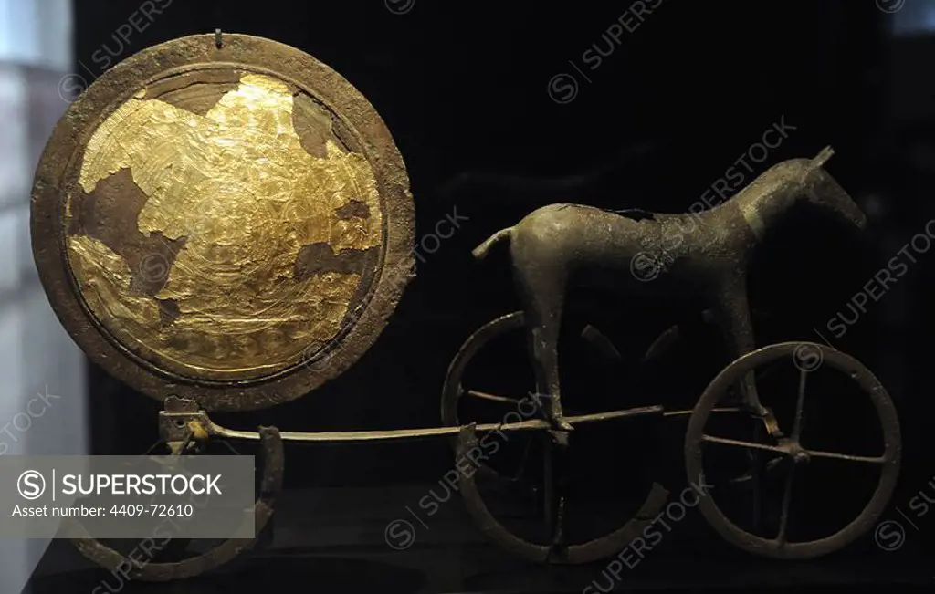 Prehistory. The Trundholm sun chariot. Early Bronze Age. C. 1400 BC. Scandinavian.