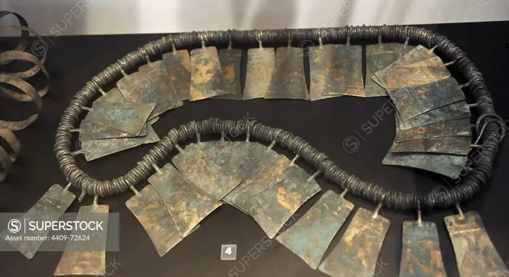Prehistory. Art. Metal Age. A large belt consisting of many small bronze rings and ornamental plates. Possible horse harness. From a bog at Gerlev, northern Zealand. Denmark. 900-700 BC. National Museum of Denmark.