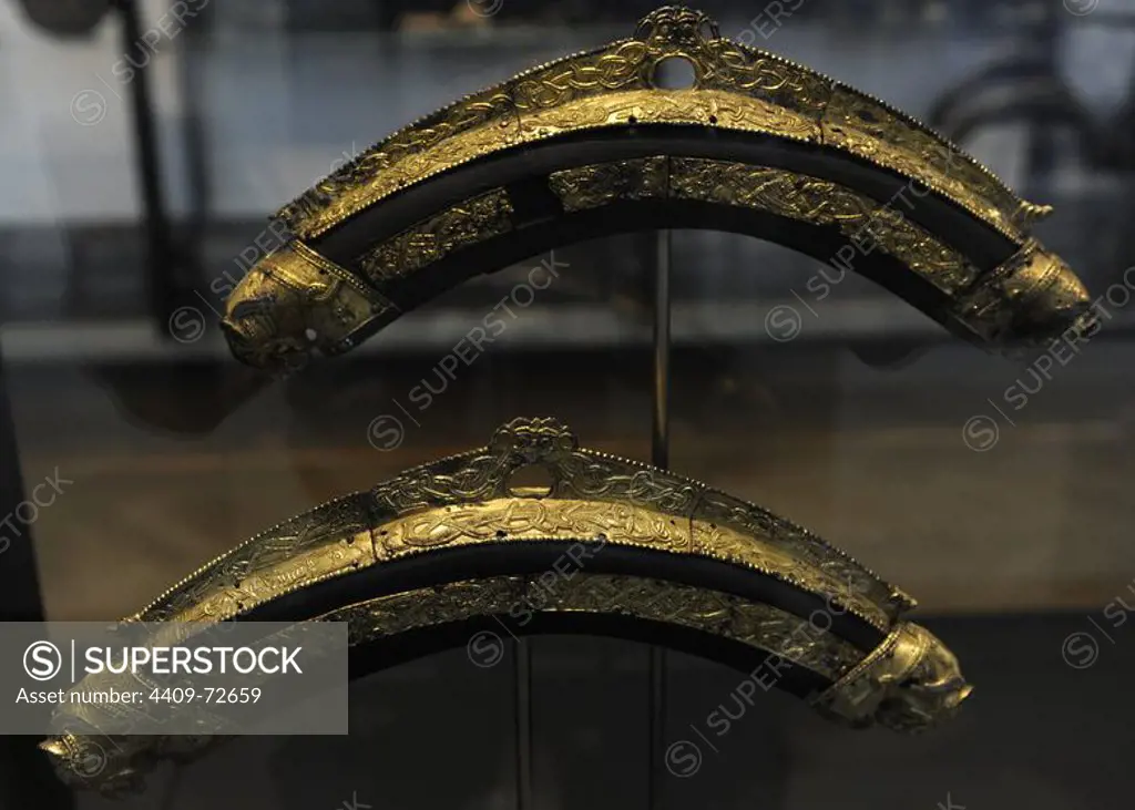 Viking Art. Northern Europe. Two fine collars for carriage horses were found buried near the burial mound Bjerringhoj. National Museum of Denmark.