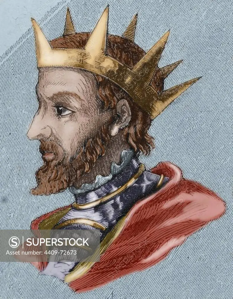 Witteric (c. 565-610). Visigothic King of Hispania, Septimania and Galicia from 603 to 610. Colored engraving.