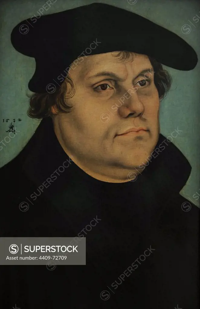 Martin Luther (1483-1546). German monk, icon of the Protestant Reformation. Portrait by Lucas Cranach the Elder (1472-1553), 1532. National Museum of Art. Copenhagen. Denmark.
