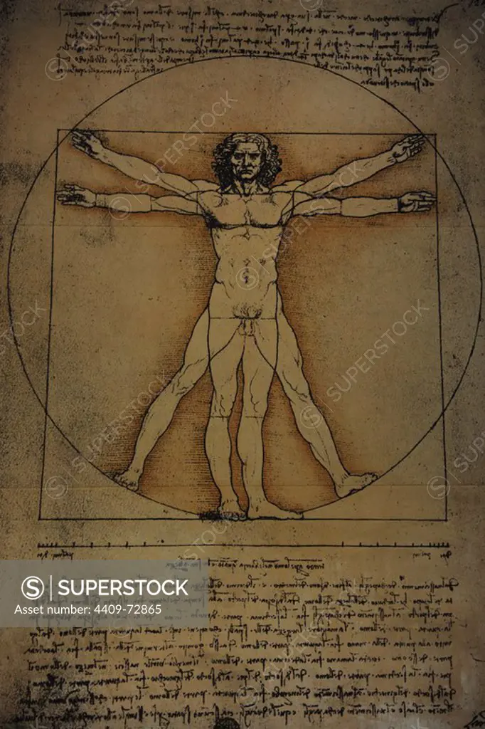 Leonardo da Vinci (1452-1519). The Proportions of the human figure (after Vitruvius), c.1492. Copy. The Science and Technology Museum Leonardo da Vinci. Milan. Italy.