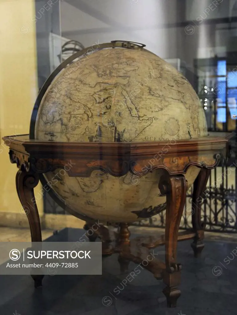 Terrestrial globe by cosmographer Vicenzo Coronelli (1650-1718). The Science and Technology Museum Leonardo da Vinci. Milan. Italy.