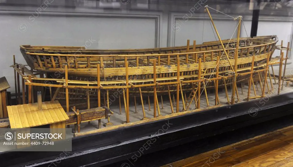Shipyards in the Gulf of Riga. Model made by A. Ferler (1837-1904). Museum of History and Navigation. Riga. Latvia.