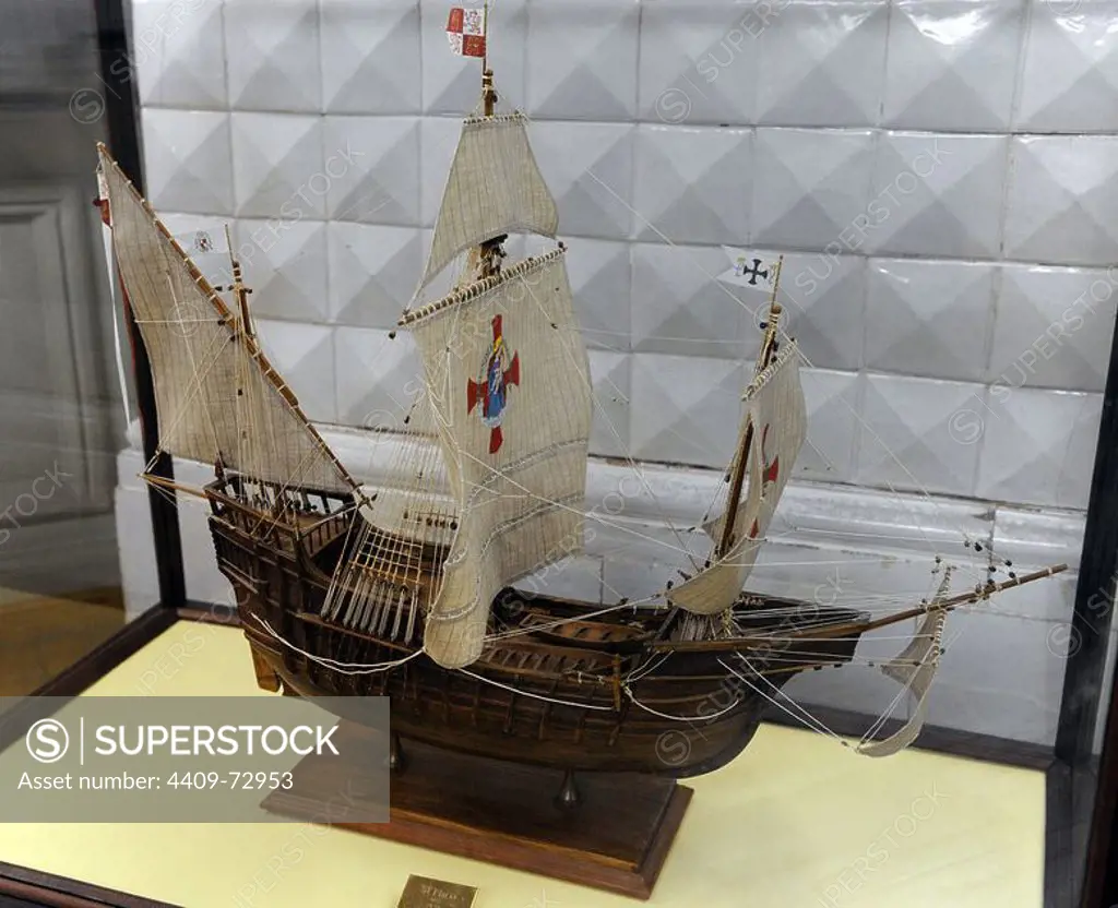 La Santa Mari_a. Nao. Ship used by Christopher Columbus in this first voyage. Model: 1:50. Museum of History and Navigation. Riga. Latvia.