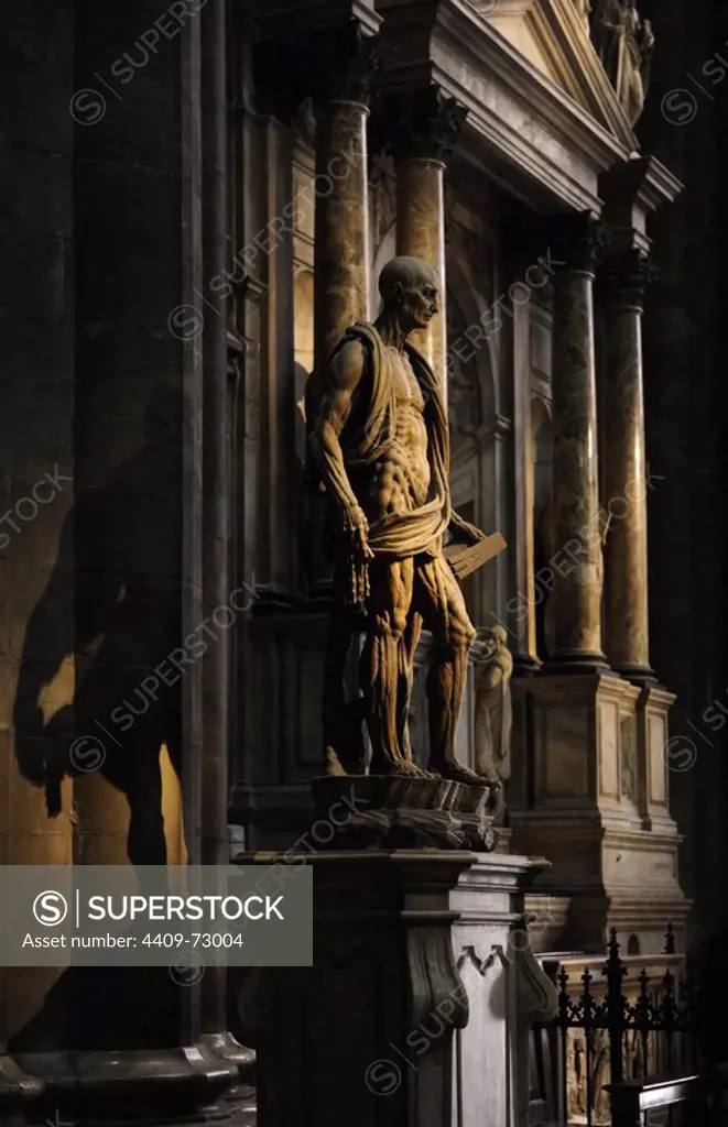 St Bartholomew Flayed (1562), transept of the Cathedral of Milan. Renaissance. Statue was made by italian sculptor, Marco d'Agrate (c. 1504 Ð c. 1574).