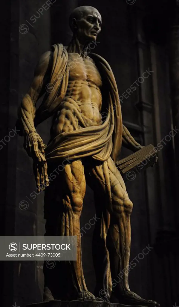 St Bartholomew Flayed (1562), transept of the Cathedral of Milan. Renaissance. Statue was made by italian sculptor, Marco d'Agrate (c. 1504 Ð c. 1574).