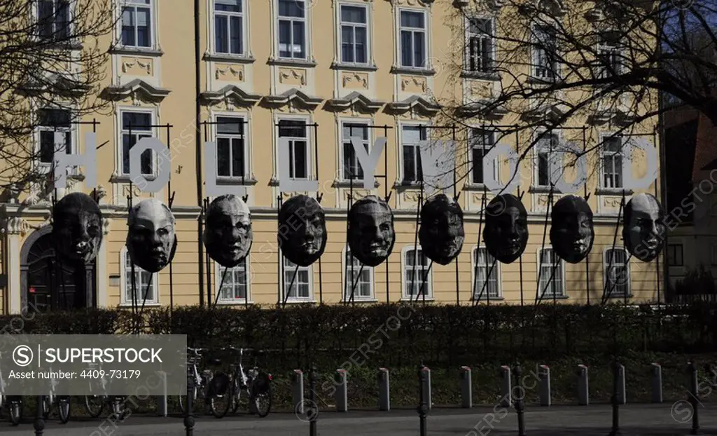 Slovenia. Ljubljana. Monument "Hollywood". Political criticism. The heads representing members of the G-8 and the Slovak president. Temporary exhibition.