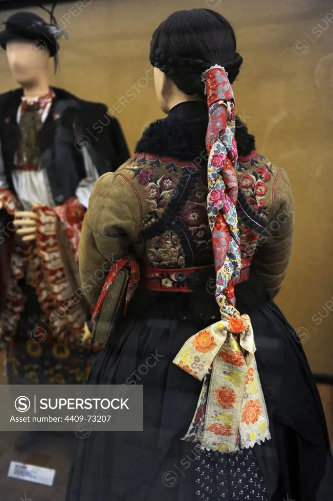 Young girl in festive winter church clothes. 1870. From Paloc Nogradmarcal, Nograd. Ethnographic Museum. Budapest. Hungary.