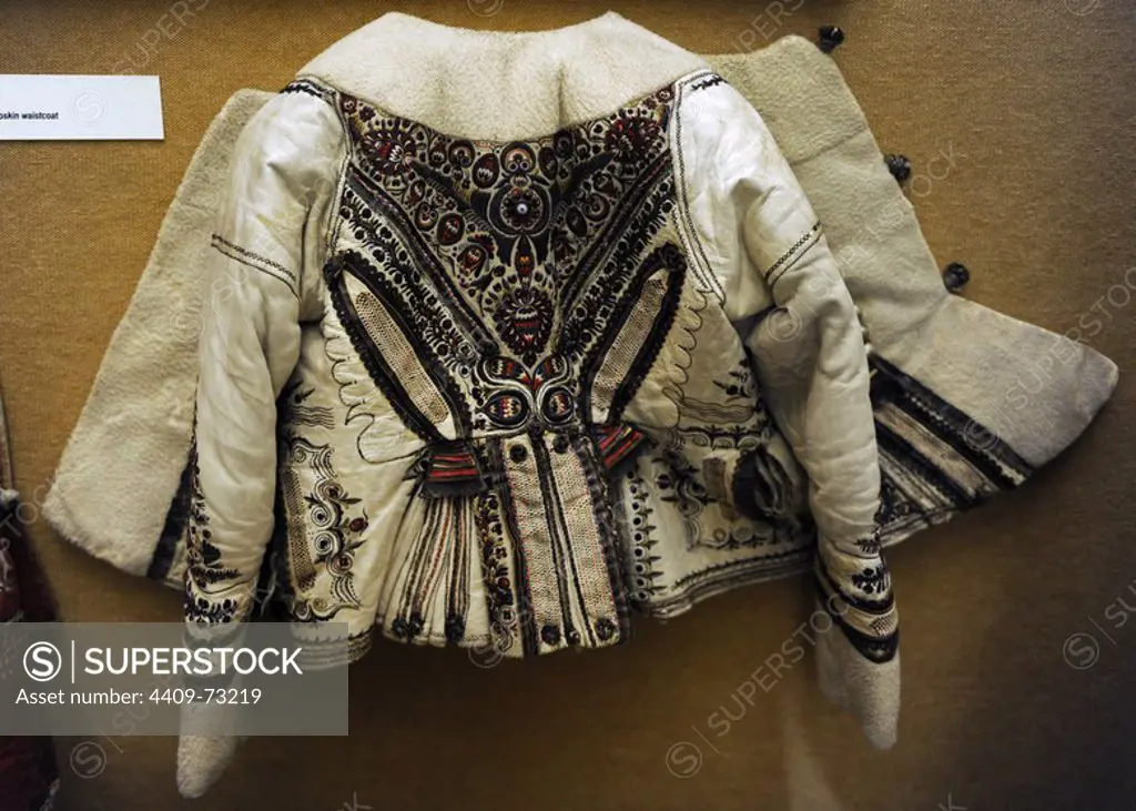 Embroidered sheepskin waistcoat. Bekes county. Ethnographic Museum. Budapest. Hungary.