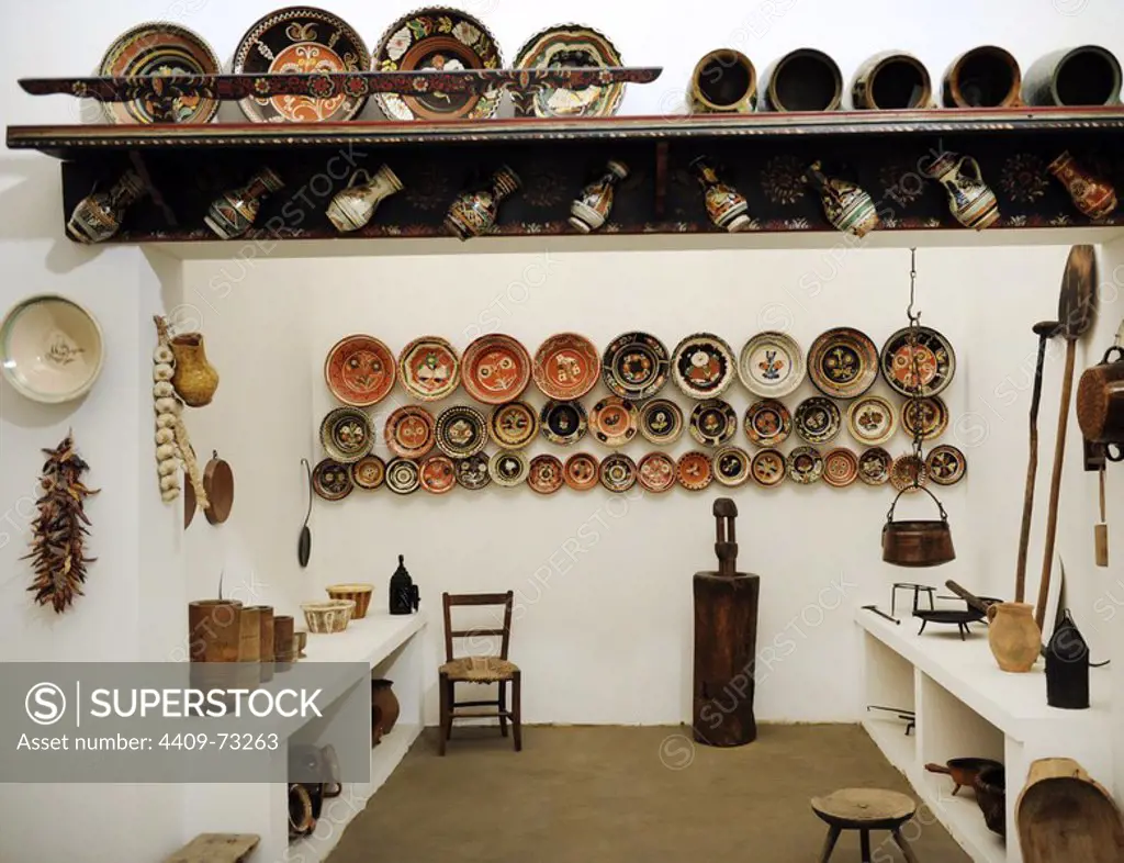 Interior of a house from the Sarkoz region. Second half of 19th century. Museum of Ethnography. Budapest. Hungary.