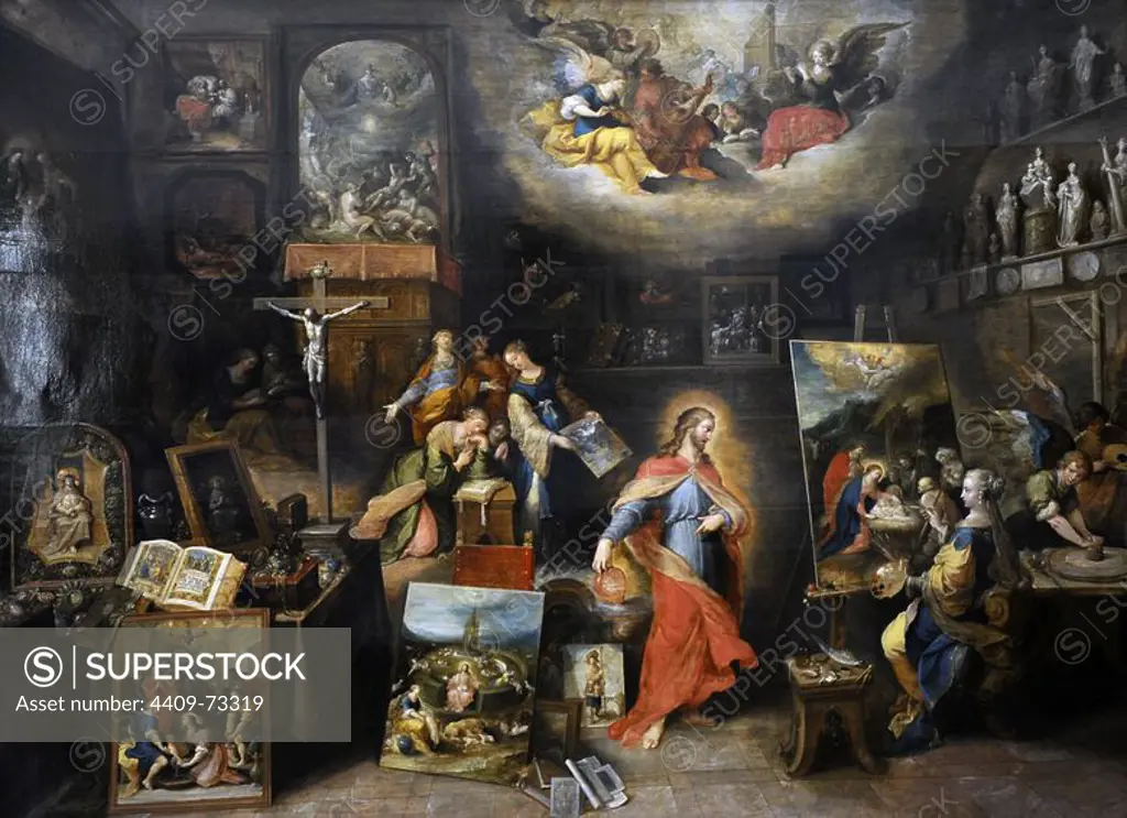 Frans Francken the Younger (1581-1642). Flemish painter. Christ in the Studio. Museum of Fine Arts. Budapest. Hungary.