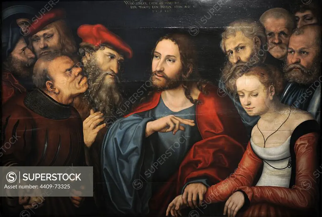 Lucas Cranach the Elder (1472-1553). German painter. Christ and the Adulteress. Museum of Fine Arts. Budapest. Hungary.