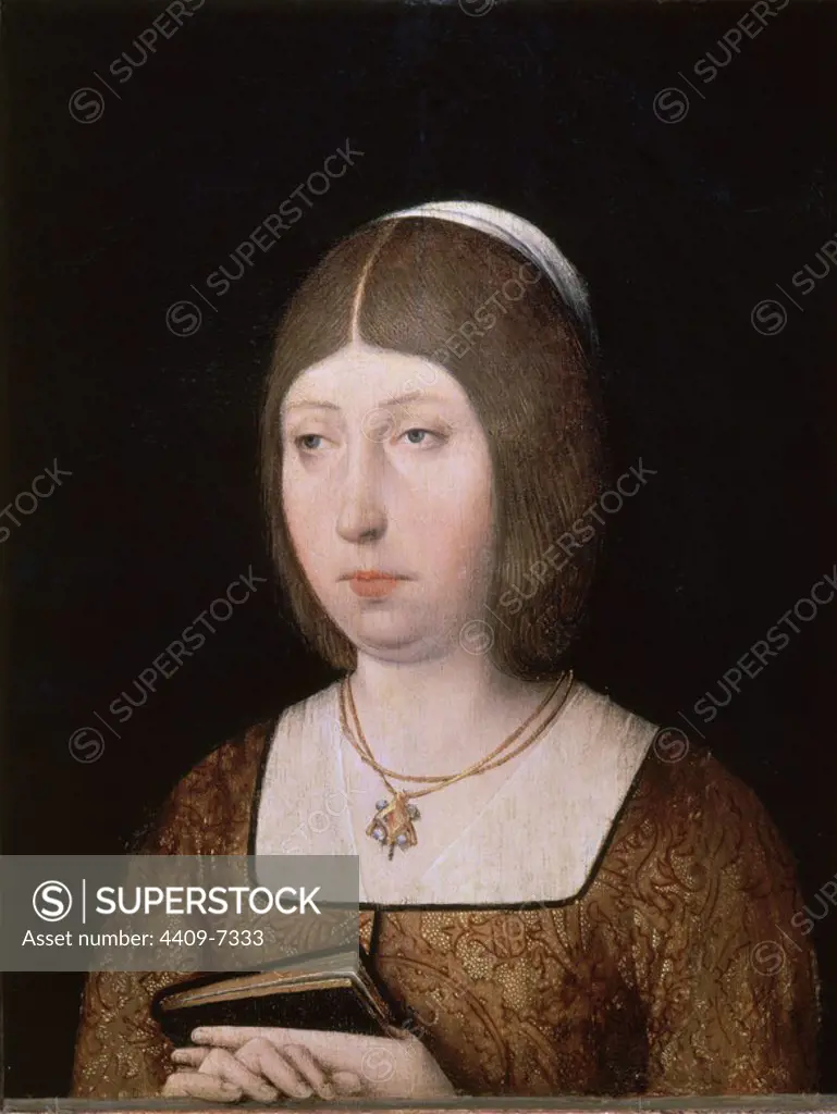 'Isabella I of Castile, the Catholic', Late 15th century, Oil on panel, 21 cm x 13,3 cm, P07656. Author: ANONIMO FLAMENCO. Location: MUSEO DEL PRADO-PINTURA. MADRID. SPAIN.