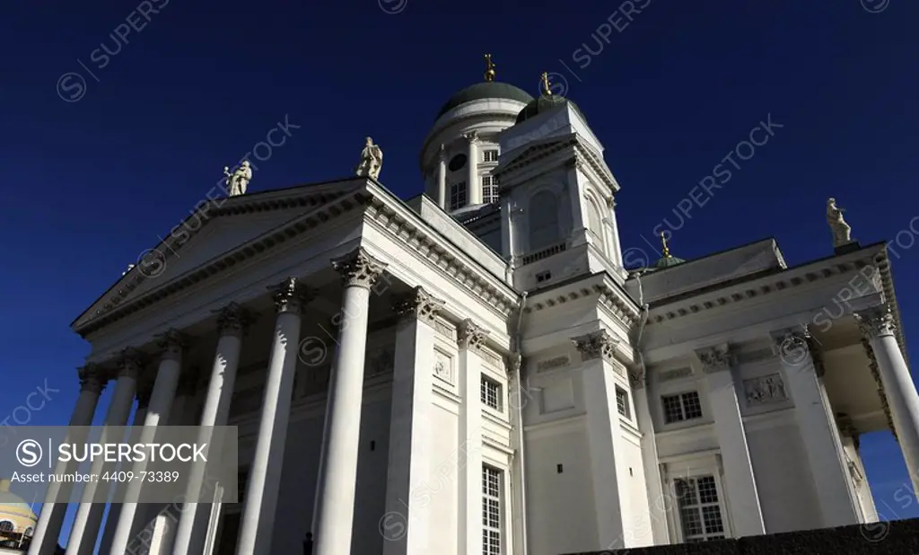 Helsinki Cathedral. Finnish Evangelical Lutheran cathedral. Designed by Carl Ludvig Engel (1778-1840) in the neoclassical style. It was originally built from 1830-1852 as a tribute to the Grand Duke of Finland, Tsar Nicholas I of Russia.