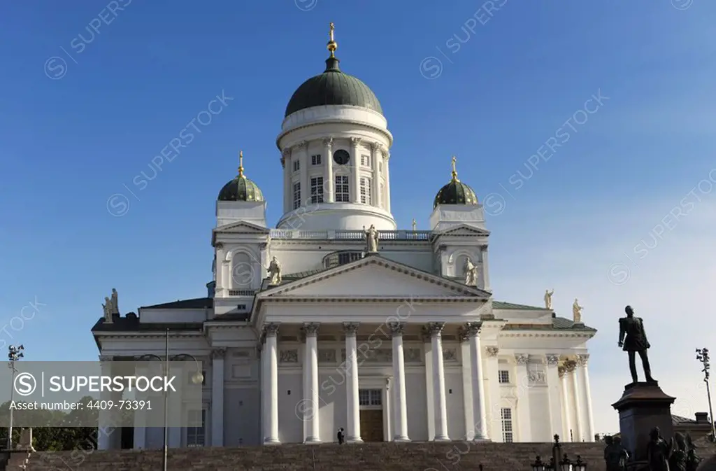 Helsinki Cathedral. Finnish Evangelical Lutheran cathedral. Designed by Carl Ludvig Engel (1778-1840) in the neoclassical style. It was originally built from 1830-1852 as a tribute to the Grand Duke of Finland, Tsar Nicholas I of Russia.