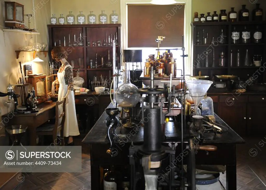 old pharmacy. reproduction of an ancient laboratory where drugs are produced for marketing. Pharmacy Museum. Turku. Finland.