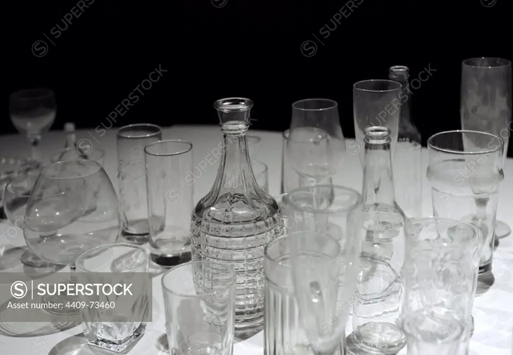 Glassware. Glasses, bottles and jars. Waino Aaltonen Museum. Turku. Finland.