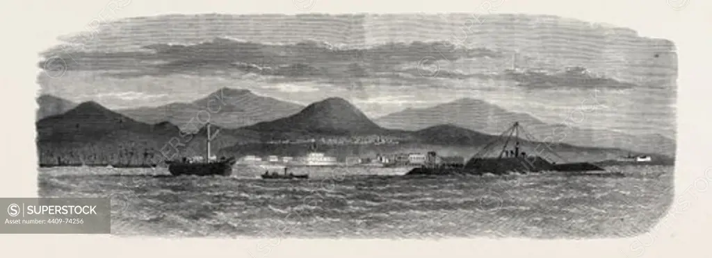 THE PERUVIAN IRONCLAD LOA ASHORE ON CALLAO SPIT, 1866.