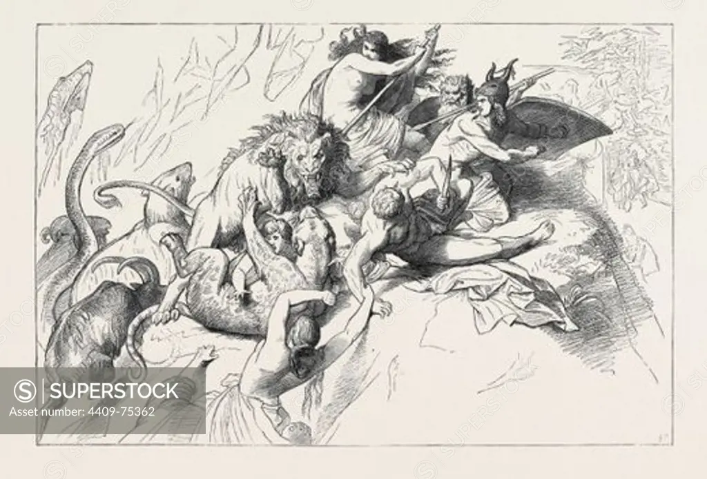 A PICTURE BY WILHELM VON KAULBACH: A WILD BEAST FIGHT DURING THE DELUGE.