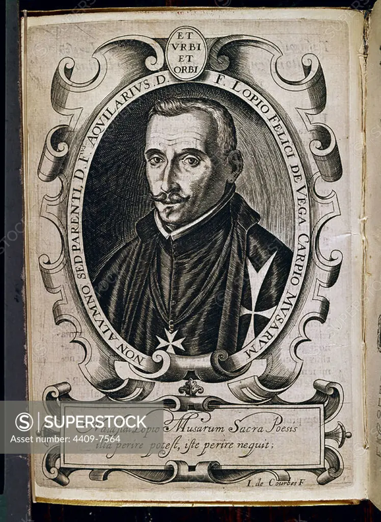 GRABADO - LOPE DE VEGA - 1562/1635. Author: COURBES JUAN DE. Location: ACADEMIA DE LA LENGUA-COLECCION. MADRID. SPAIN. FELIX LOPE DE VEGA (1562-1635).
