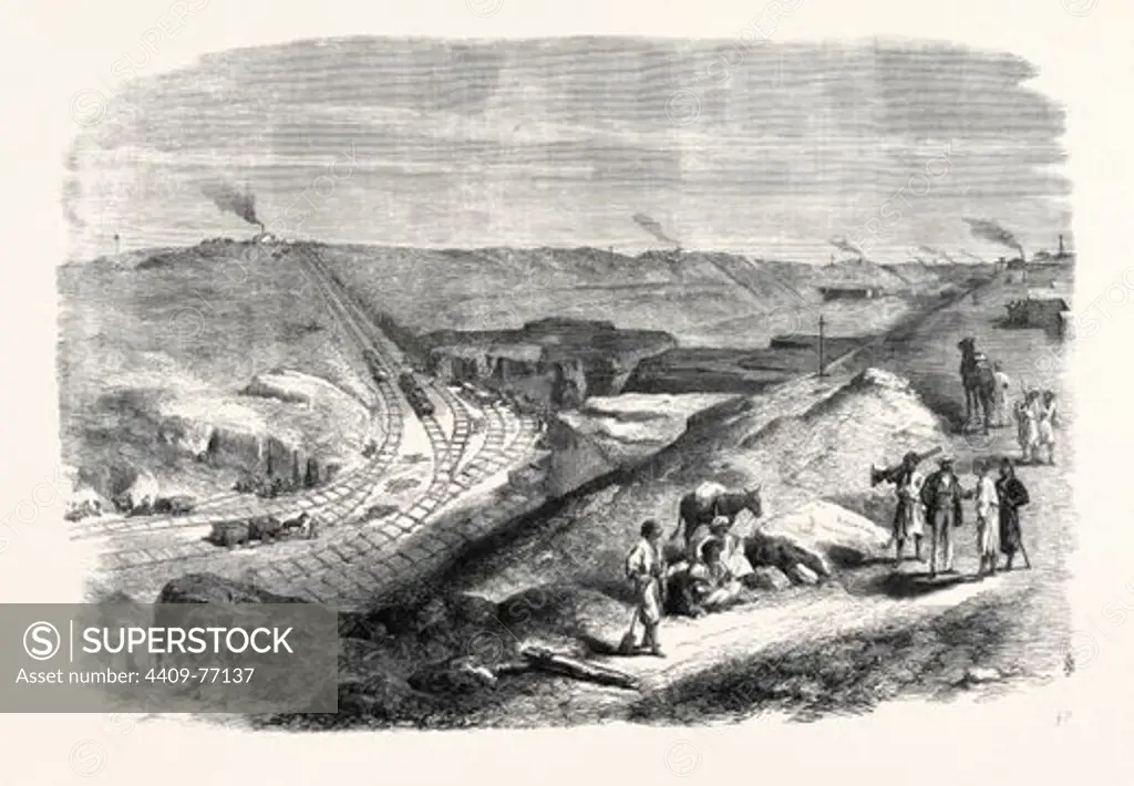 THE ISTHMUS OF SUEZ MARITIME CANAL: THE CUTTING NEAR CHALOUF, 1869.