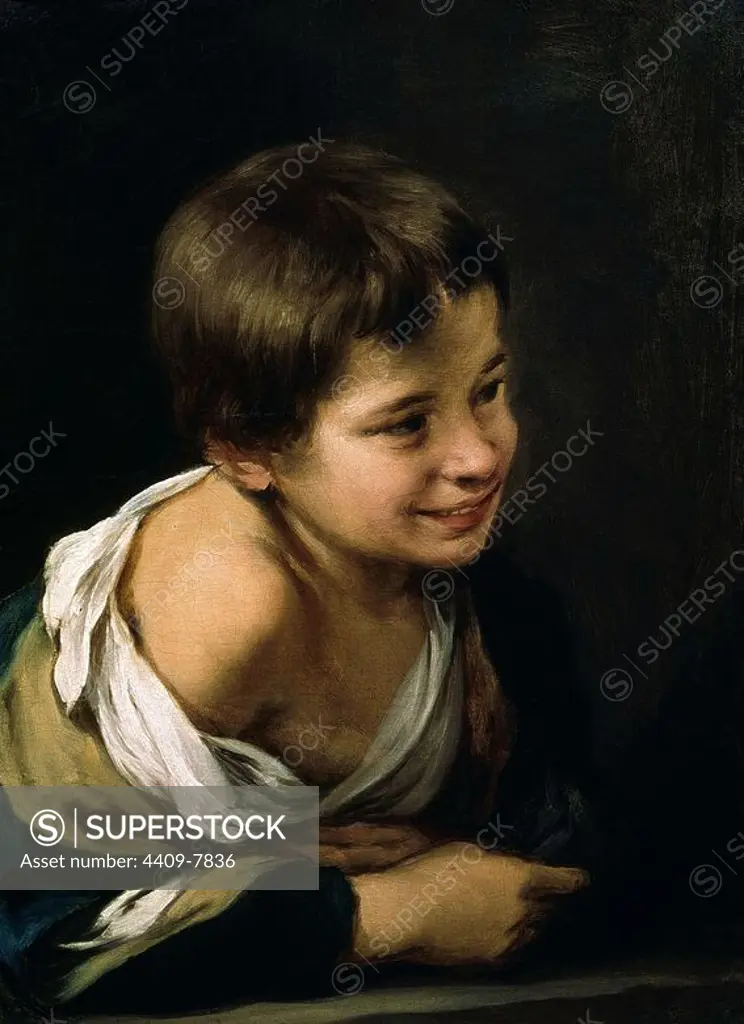'A Peasant Boy leaning on a Sill', 1670-1680, Oil on canvas. Author: BARTOLOME ESTEBAN MURILLO. Location: NATIONAL GALLERY. LONDON. ENGLAND.