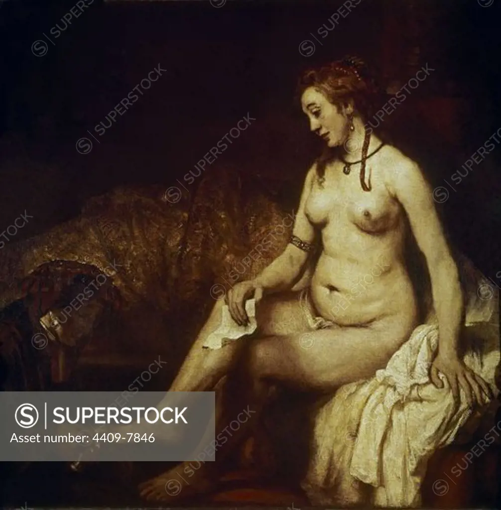 Dutch School. Bathsheba at her bath. 1654. Oil on canvas (1.42 x 1.42). Paris, musée du Louvre. Author: REMBRANDT, HARMENSZOON VAN RIJN. Location: LOUVRE MUSEUM-PAINTINGS, PARIS, FRANCE.