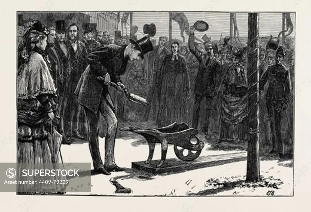 PRINCE ARTHUR TURNING THE FIRST SOD OF THE HYTHE AND SANDGATE RAILWAY.