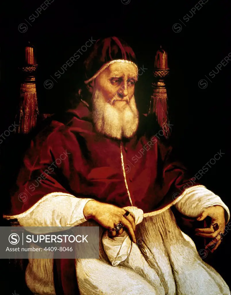 Julius II (Giulio II) (1443-1513), pope from 1503 to 1513. Florence, Offices Gallery. Author: RAFAEL SANZIO O RAFAEL DE URBINO. Location: GALERIA DE LOS UFFIZI. Florenz. ITALIA.
