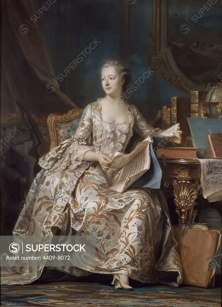 Jeanne Poisson (1721-64) the Marquise de Pompadour - 1755 - 177,5x131 cm - pastel on paper mounted on canvas - French Rococo. Author: MAURICE DE LA TOUR QUENTIN (1704-1788). Location: LOUVRE MUSEUM-PAINTINGS. France.