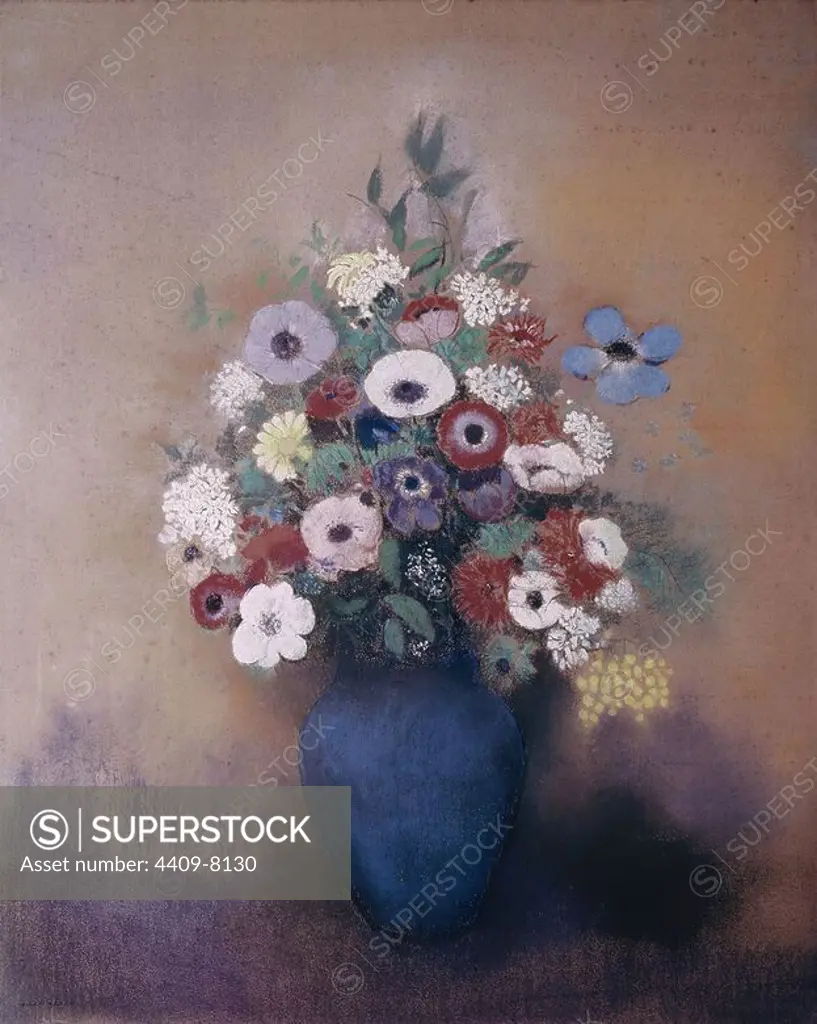 Anemones and lilac in a Blue Vase - ca. 1912 - 73,8x59,7 cm - pastel on paper. Author: ODILON REDON (1840-1916). Location: MUSEO PETIT PALAIS. France.