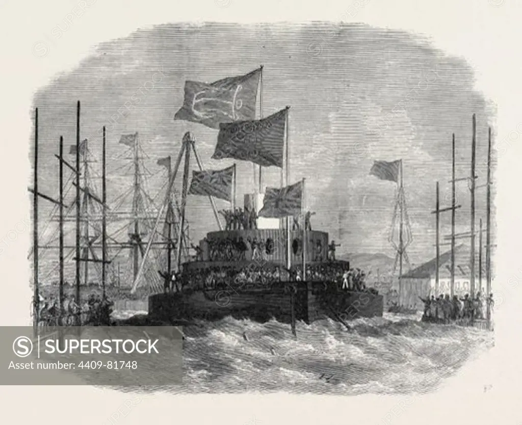 LAUNCH OF H.M.S. CYCLOPS AT BLACKWALL, 1871.