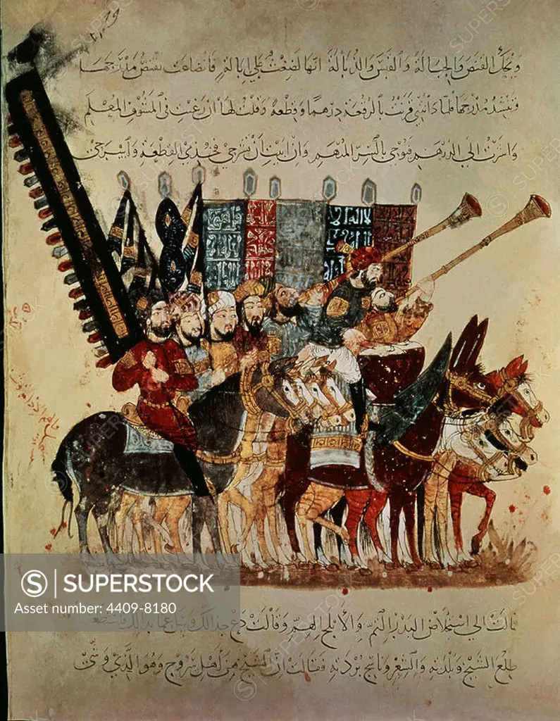 The illustrated Arabic manuscript Maqamat by Al Hariri : the Conquest of Spain. 1237. Paris. Author: YAHYA IBN MAHMUD AL WASITI (SIGLO XIII) PINTOR. Location: NATIONAL LIBRARY. France.