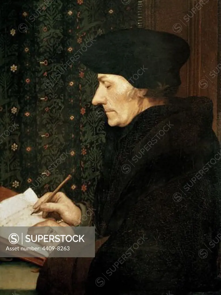 ERASMO DE ROTTERDAM (1466-1536) - 1523 - RENACIMIENTO ALEMAN. Author: HOLBEIN HANS EL JOVEN. Location: LOUVRE MUSEUM-PAINTINGS, PARIS, FRANCE.