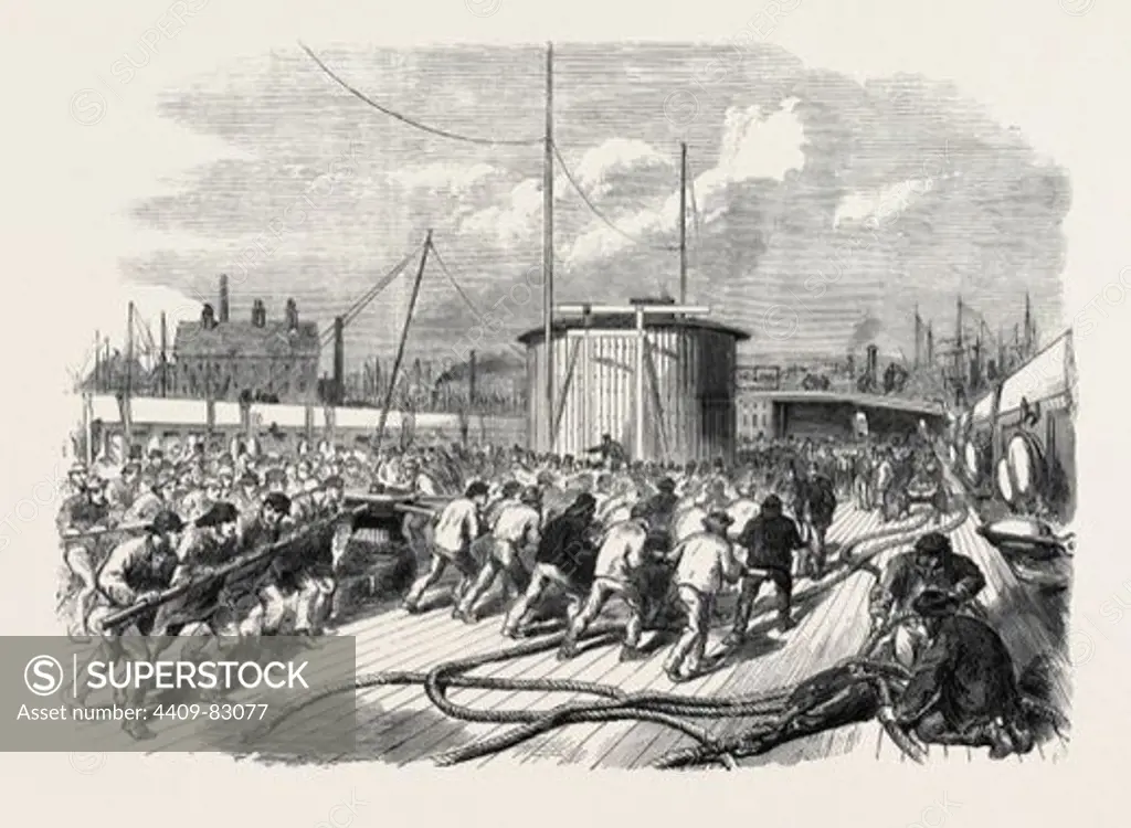 LAUNCH OF THE NORTHUMBERLAND: SCENE ON THE DECK PREPARATORY TO THE LAUNCH, 1866.