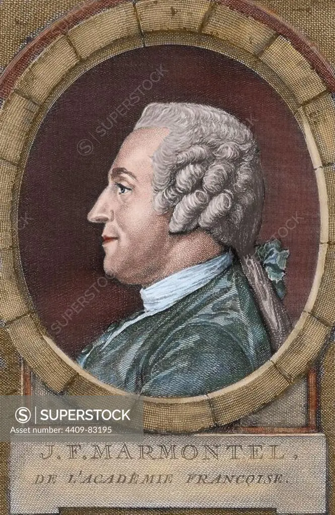 Jean Francois Marmontel (1723-1799). French writer and historian. Colored engraving. 18th century.