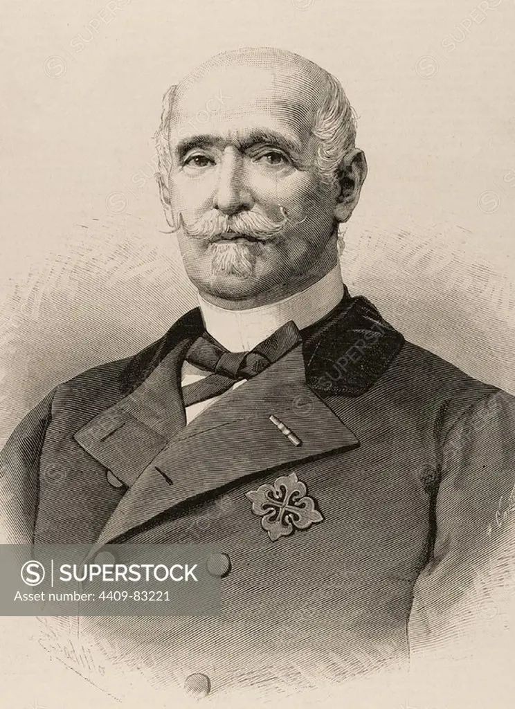 Francisco Javier Arias Davila Matheu Carondelet (1812-1890). Spanish Military and politician. Engraving of The Spanish and American Illustration, 1884.
