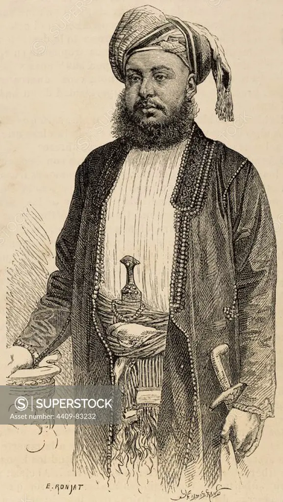 Bargash bin Said (1837-1888). Sultan of Zanzibar. Engraving of The Illustrated World, 1883.
