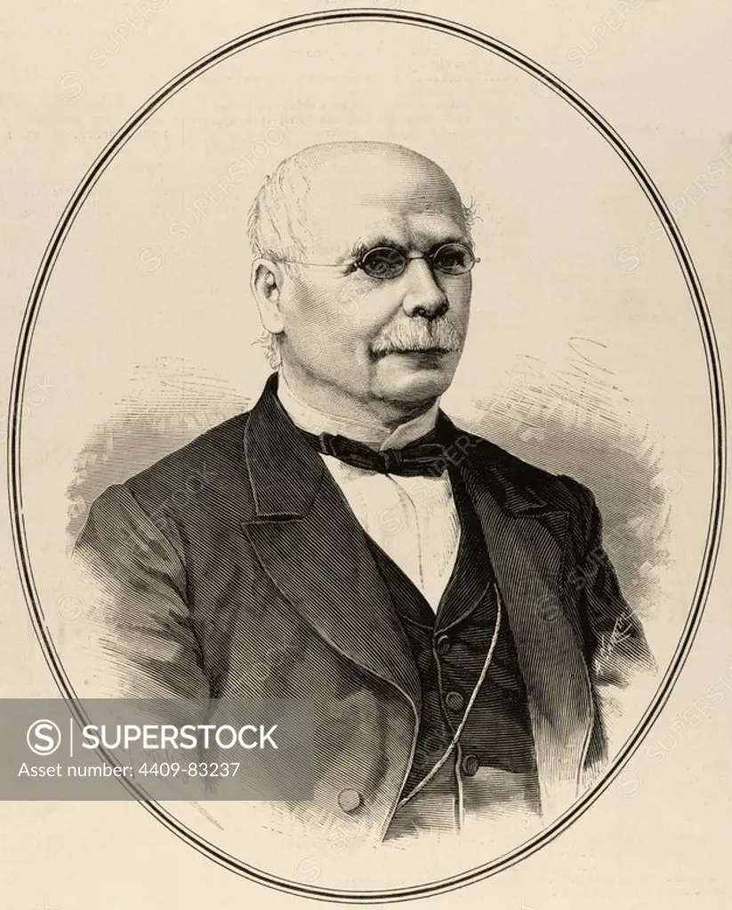 Antonio Benavides Fernandez de Navarrete (1807-1884). Spanish historian and politician. Engraving of The Spanish and American Illustration, 1884.